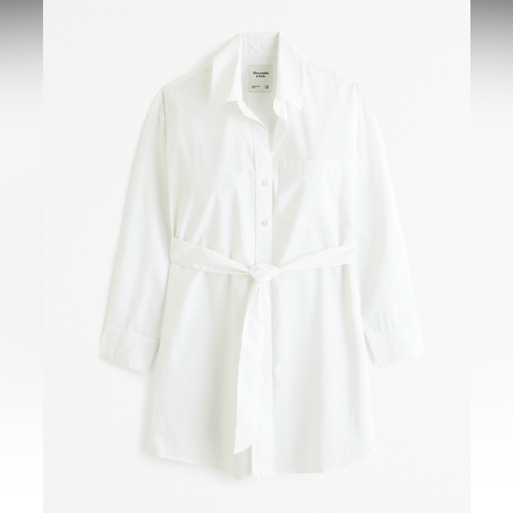 Abercrombie White Shirt Dress XXSP XXS petite tie waist NWOT